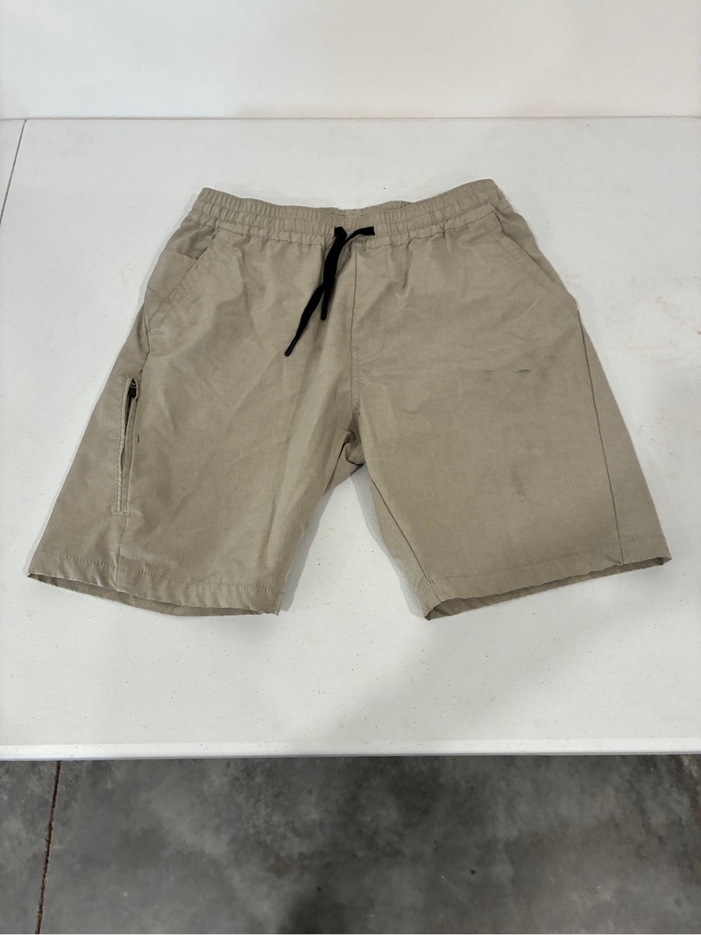 Kenneth Cole New York Men’s Small Khaki Stretch Drawstring Shorts Pocket Zip